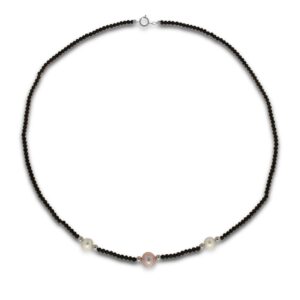 COLLANA IN ORO 18KT CON PERLE E SPINELLO NERO