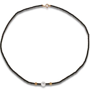 COLLANA IN ORO 18KT CON PERLE E SPINELLO NERO